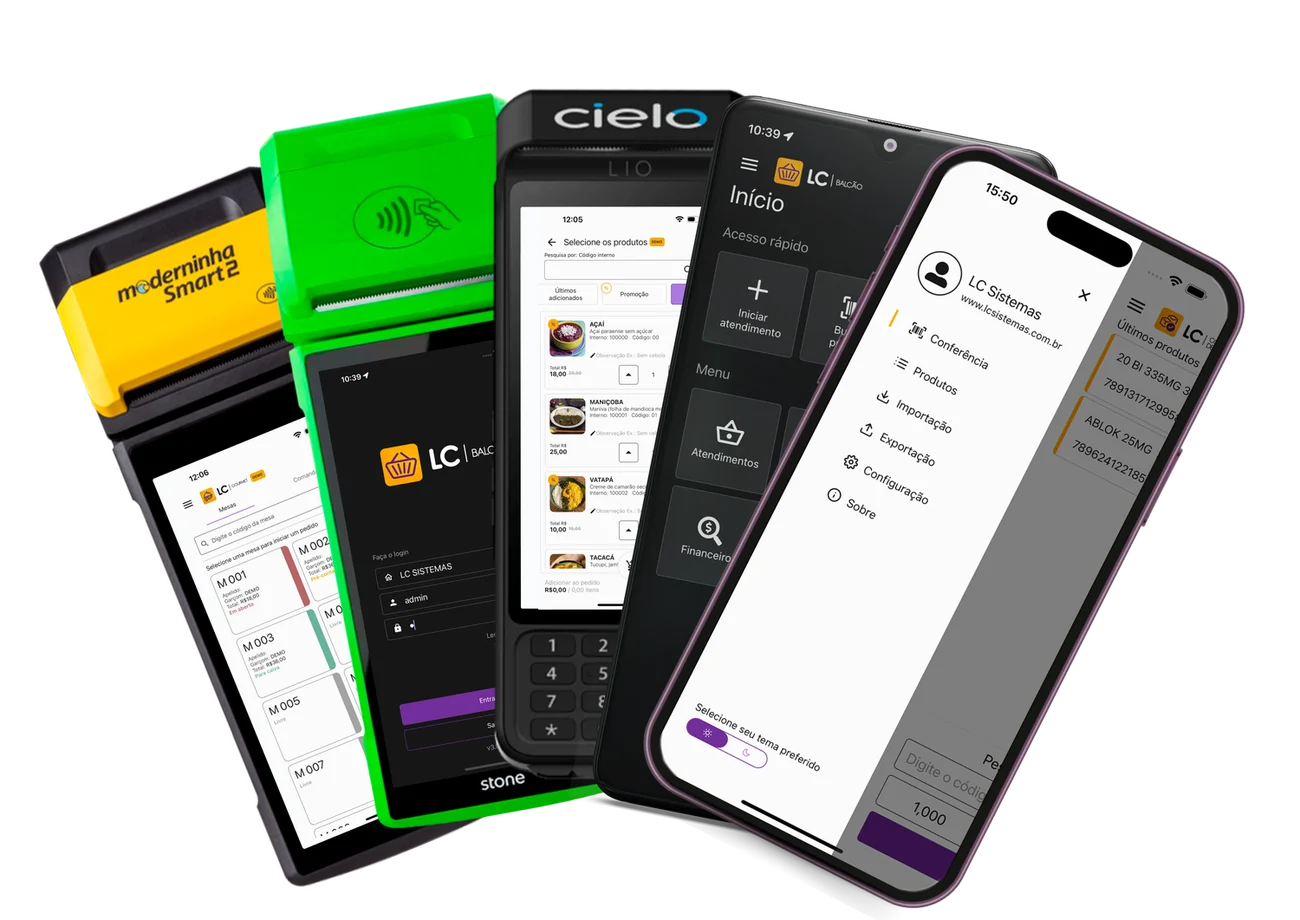 Apps da LC Sistemas rodando em maquininhas e celulares