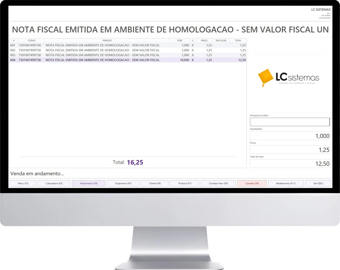 Tela do sistema LC ERP